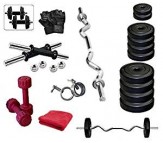 Body Maxx 5 Kg Home Gym PVC Plates Dumbells Sets Plates, 3 Iron Rods, 2 Dumbells, Gloves, Gym Towel, Locks 